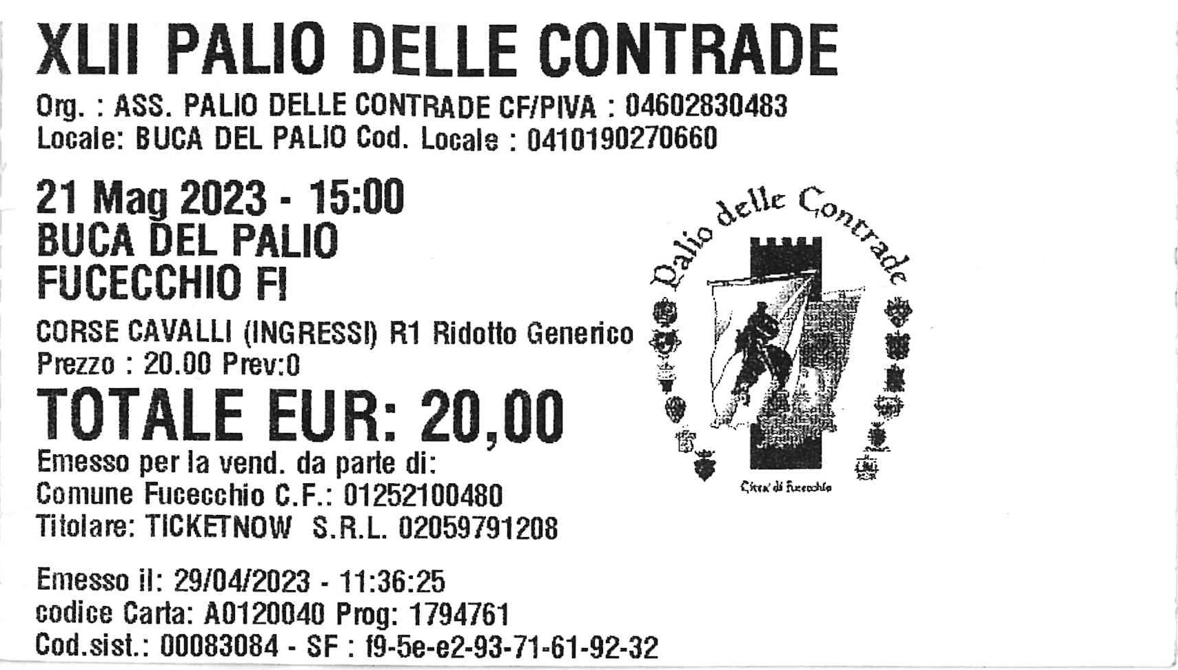 Biglietto ingresso 2023